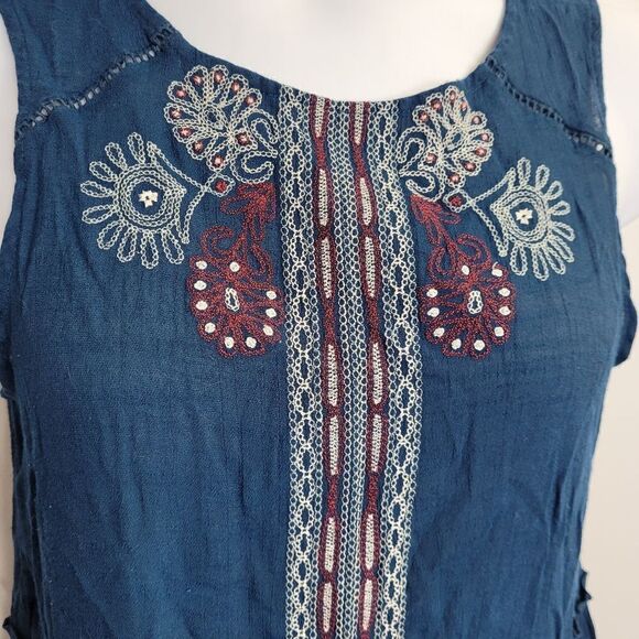 KNOX ROSE teal embroidered sleeveless tiered flowy blouse top L - Picture 4 of 9